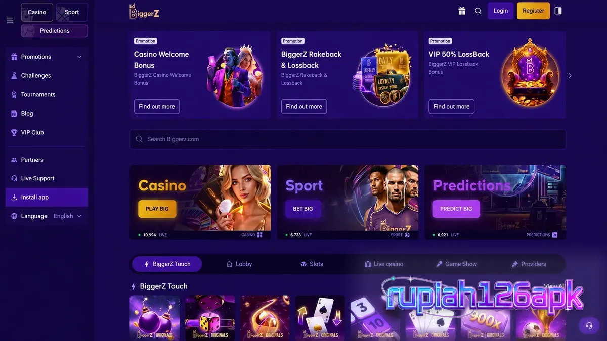 Tampilan antarmuka platform BiggerZ yang modern dan transparan